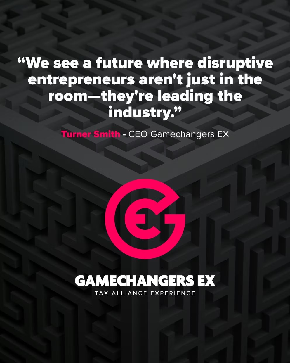 Gamechangers EX brand card with pink logo and founder quote