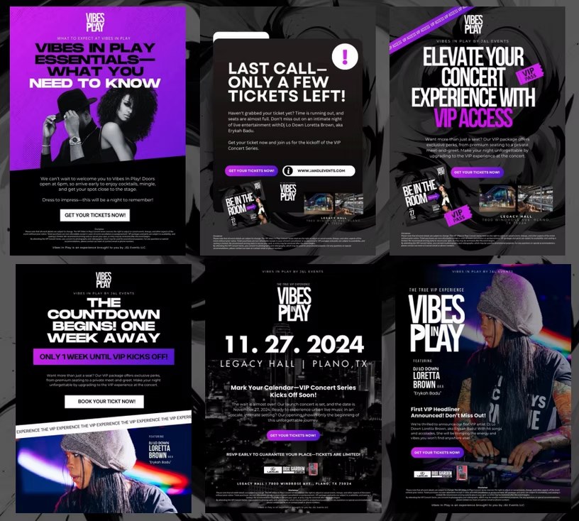 Vibes In Play concert series social campaign grid