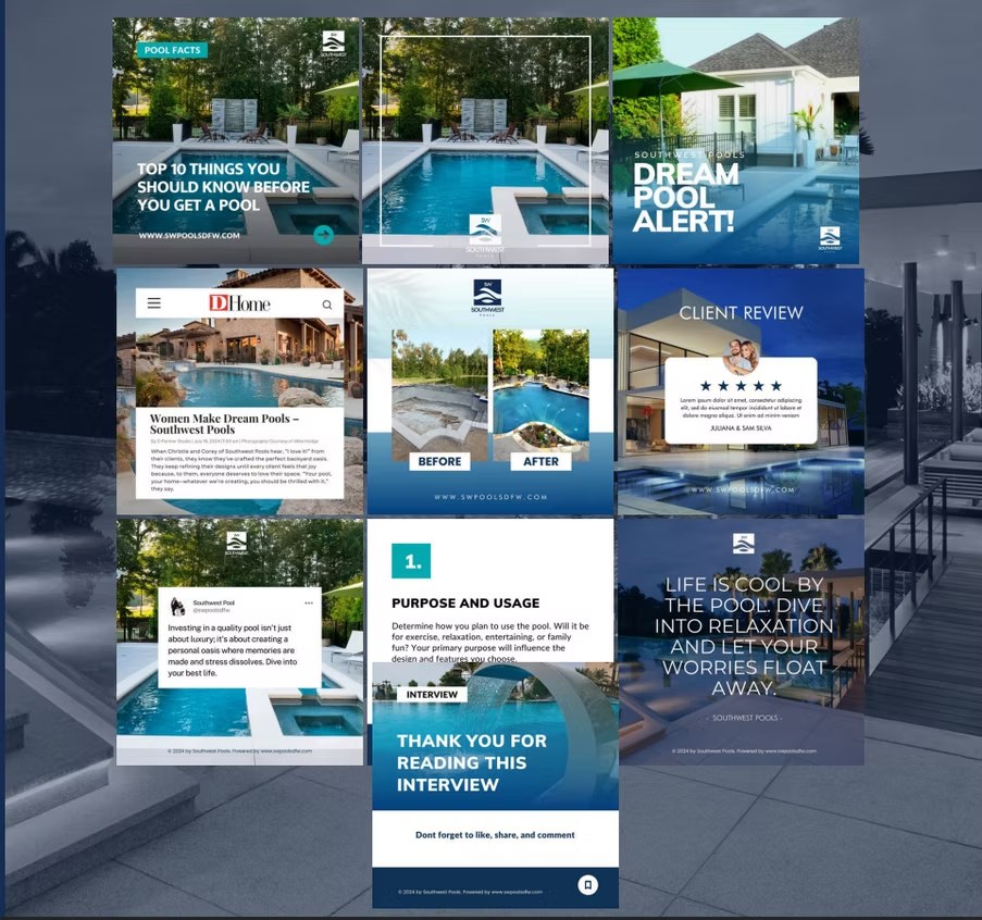 Southwest Pools content marketing and D Home feature grid