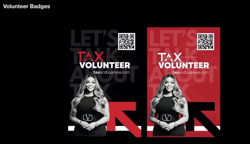 Tax and Business Summit volunteer badge designs