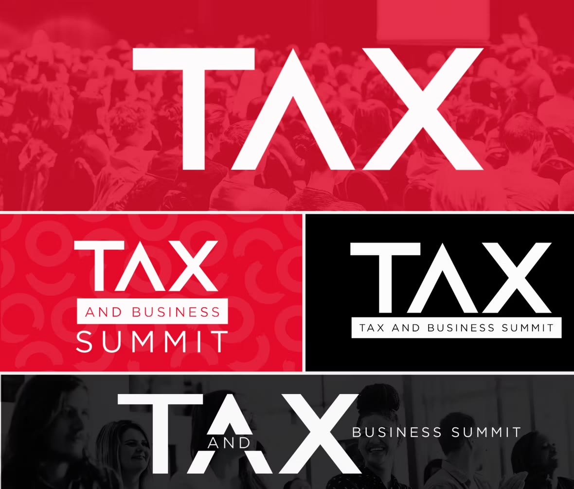 Tax and Business Summit logo suite in red, black, and white