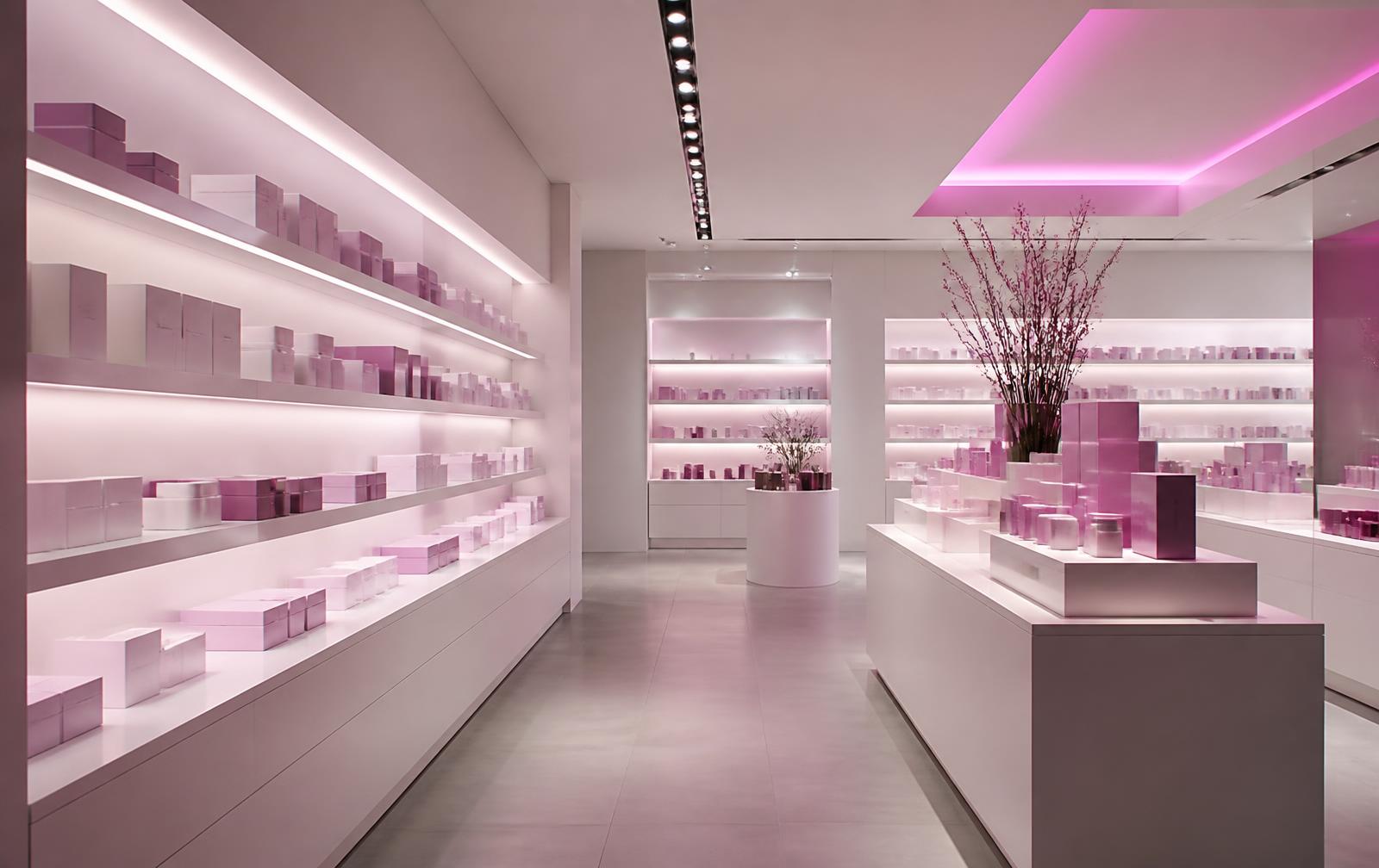 Minimal luxury beauty retail environment representative of the engagement